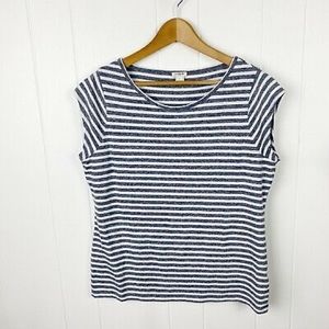 J Crew Blue and White Ballet Cap Sleeve T-Shirt